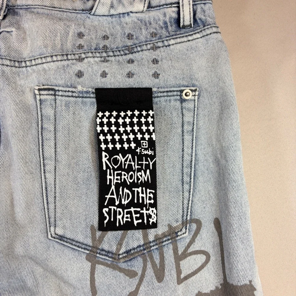 Ksubi Chitch Jeans Mens 33 Light Wash Distressed Graphic Streetwear Denim Pants